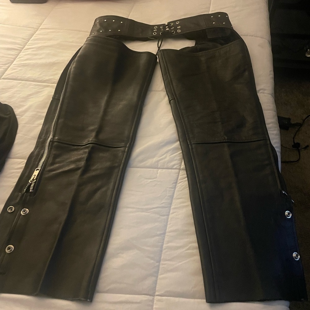 Woman’s leather motorcycle chaps